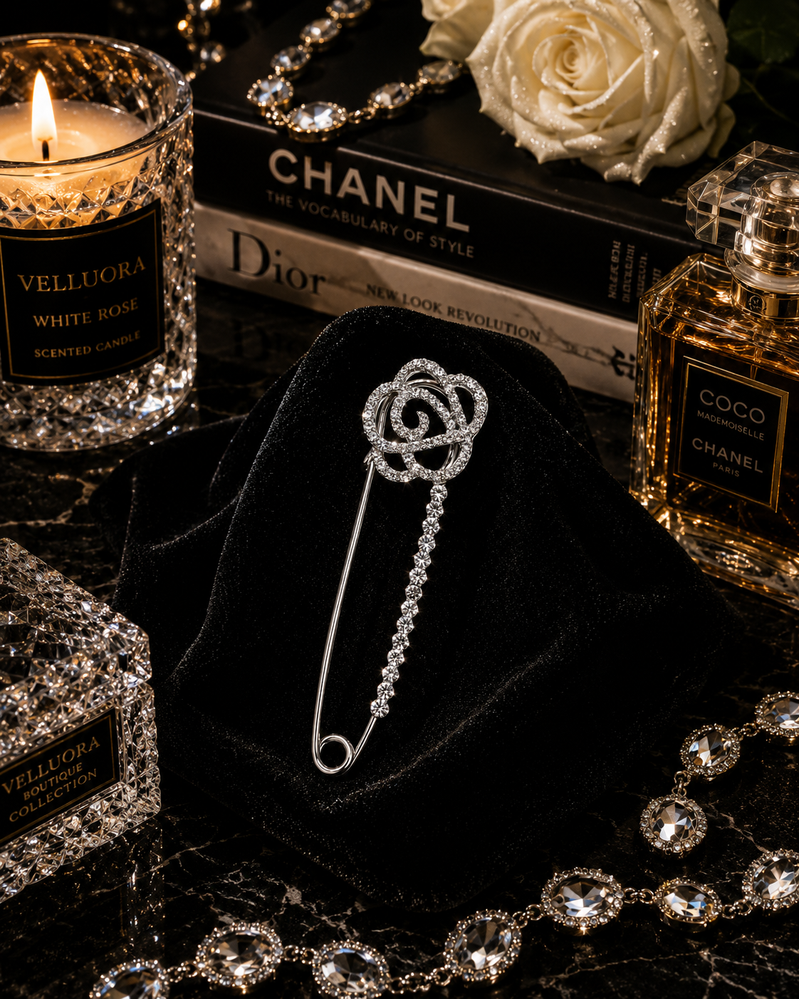 Crystal Rose Safety Brooch