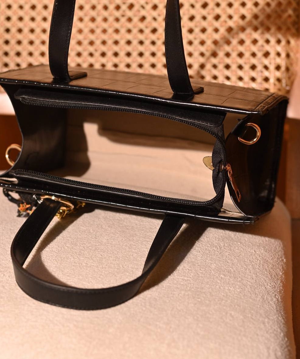 Noir Croc Tote Bag