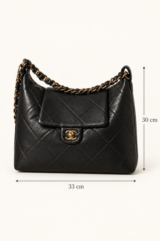Noir Quilted Chain Hobo