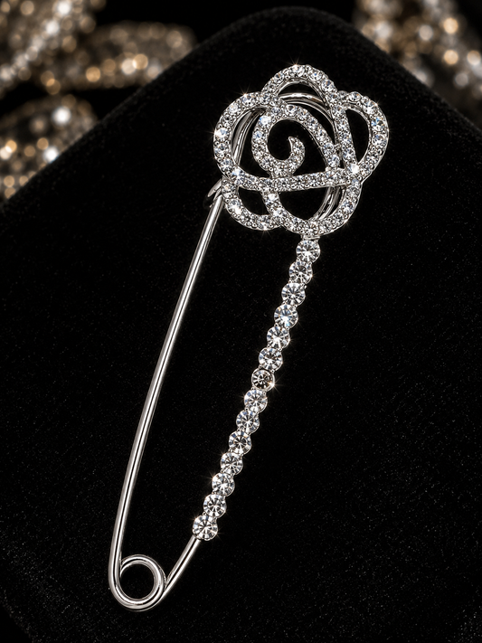 Crystal Rose Safety Brooch