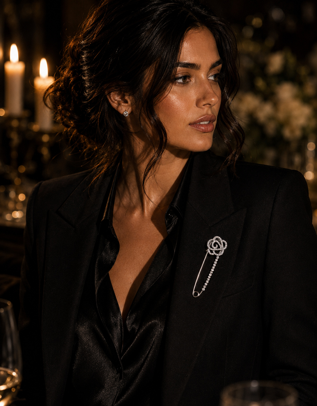 Crystal Rose Safety Brooch