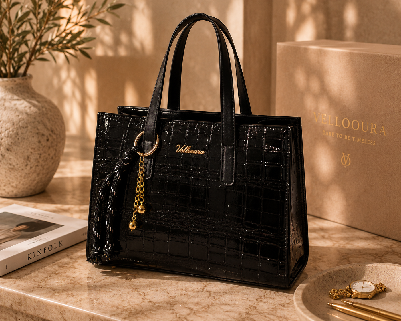 Noir Croc Tote Bag