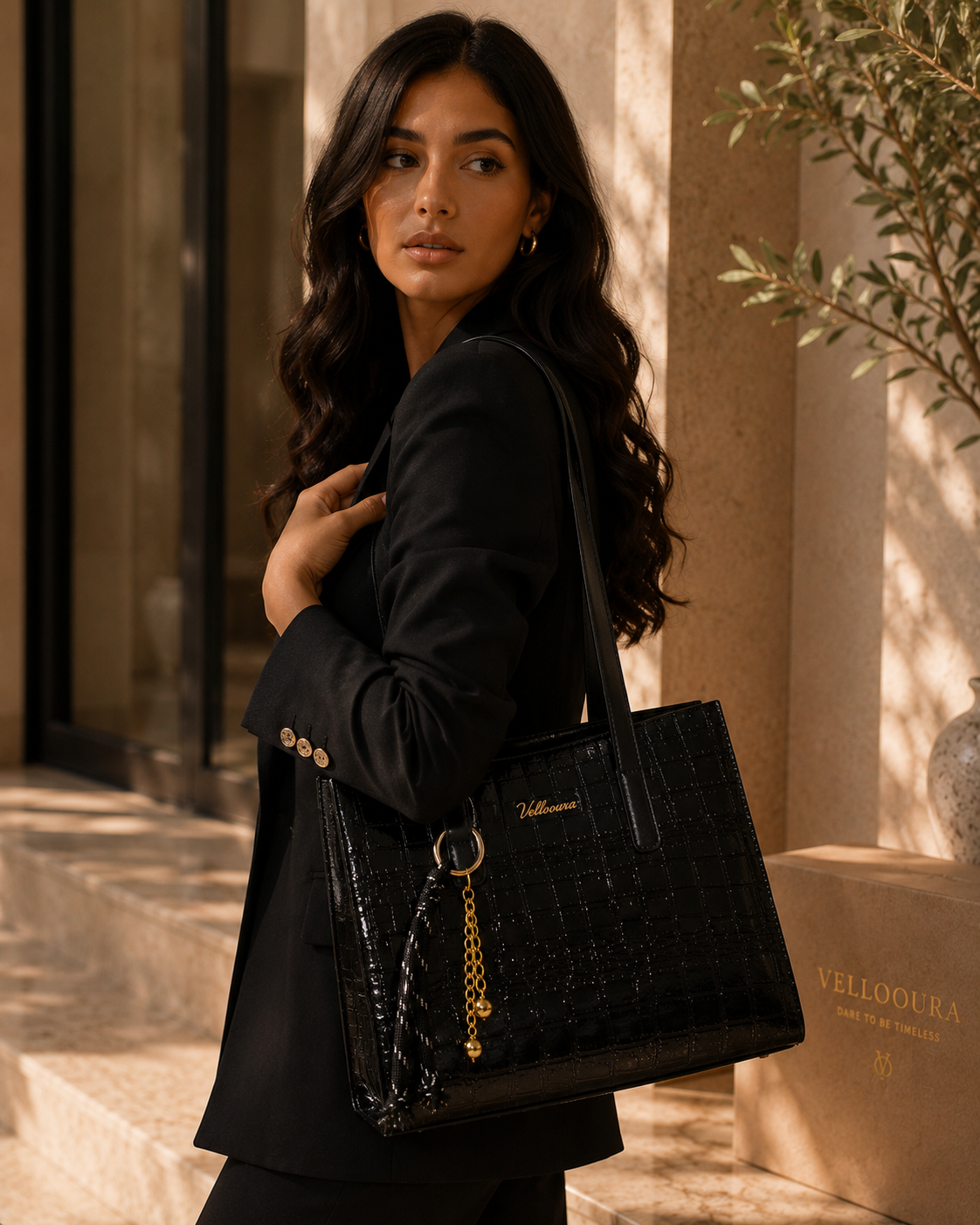 Noir Croc Tote Bag