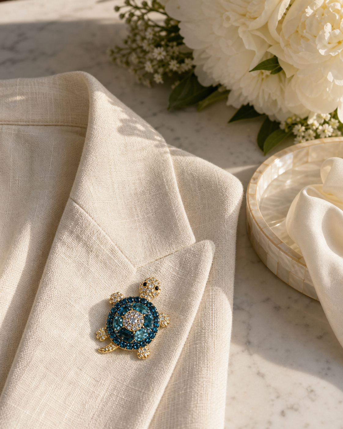 The Azure Bijou Turtle Brooch