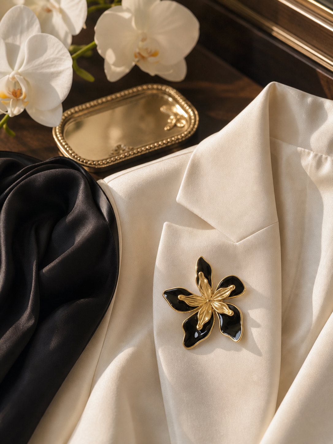The Noir Orchid Floral Brooch