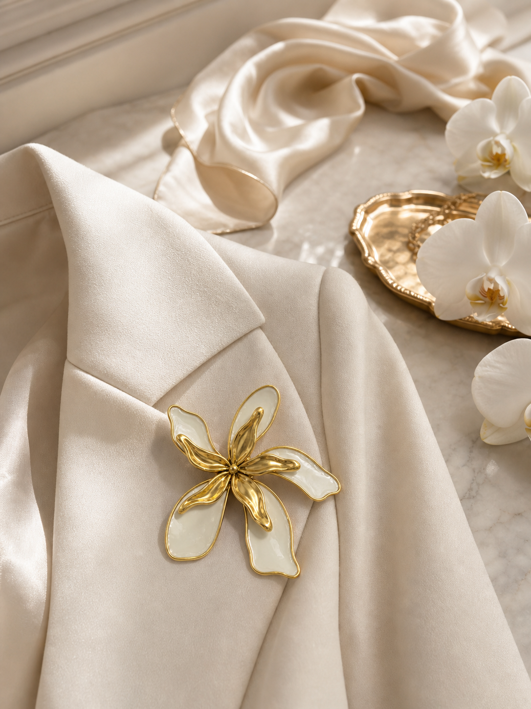 The Ivory Orchid Floral Brooch