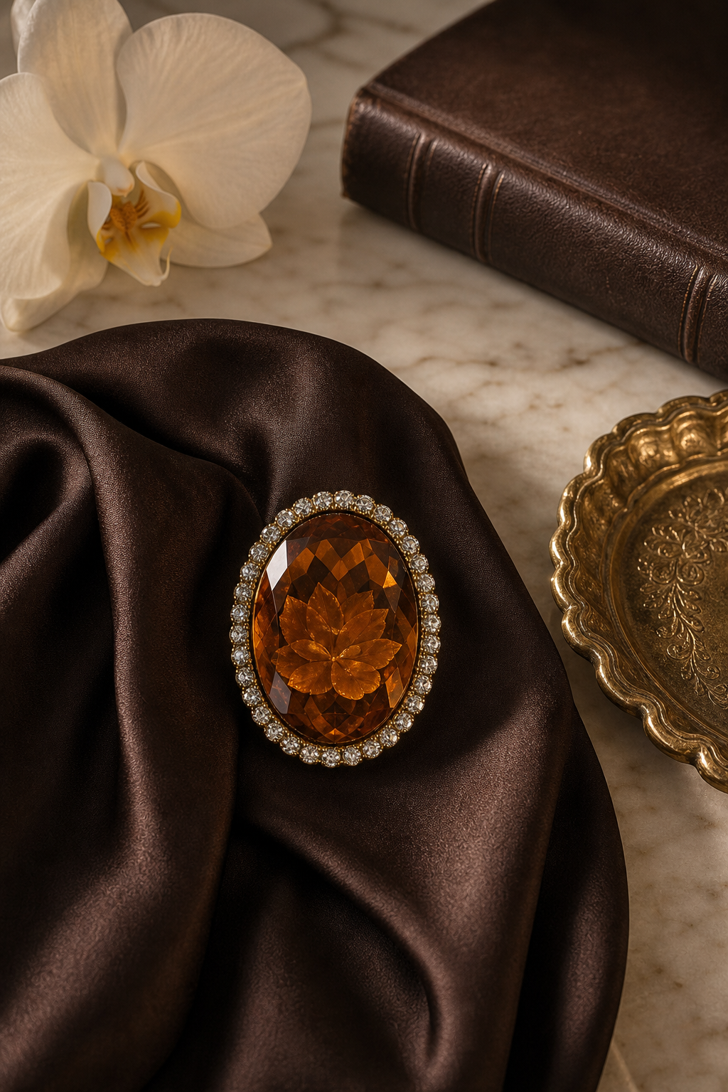 The Cognac Fleur Crystal Brooch