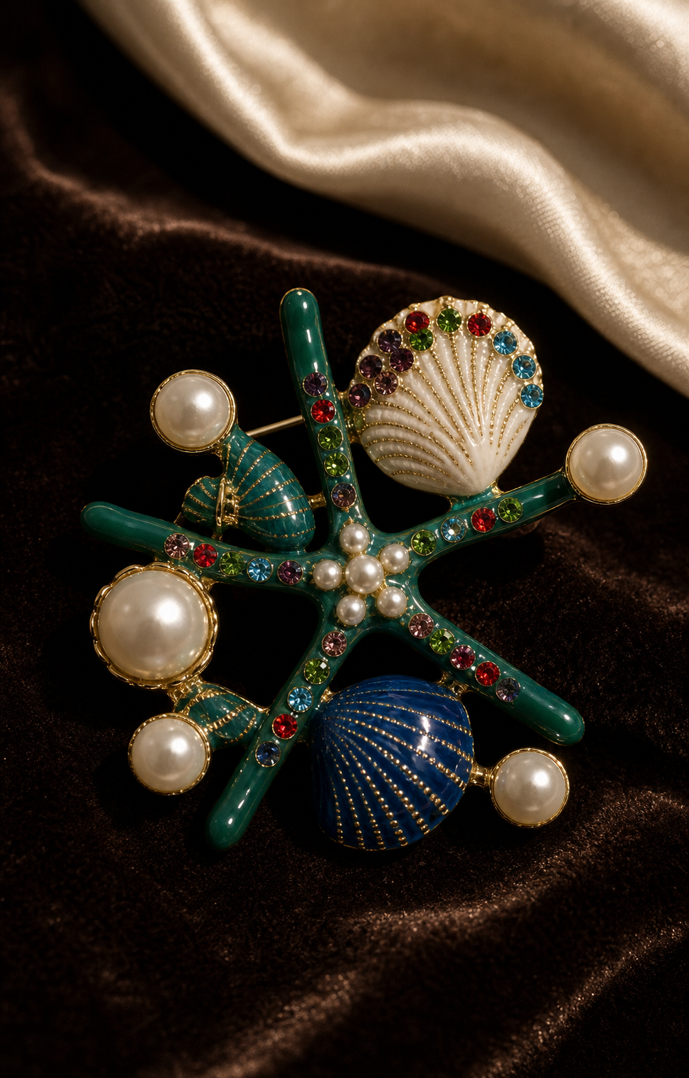 The Teal Stella Pearl Brooch
