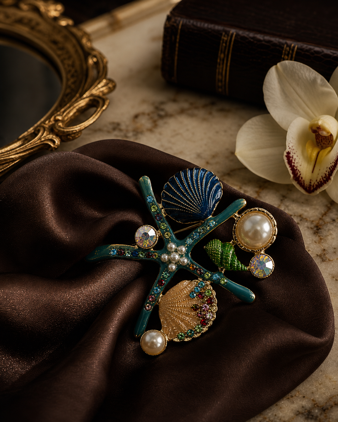 The Teal Stella Pearl Brooch
